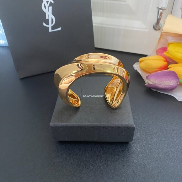 Authentic YSL Saint Laurent Statement Gold Cuff Bracelet - Bold & Chic - Picture 3 of 9